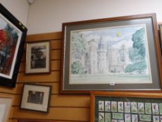 Framed watercolour of Cardiff Castle by JAMES DUNN, dated 1986, signed, together with two framed