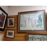 Framed watercolour of Cardiff Castle by JAMES DUNN, dated 1986, signed, together with two framed