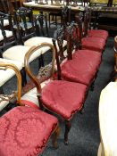 Set of six carved & comb back antique drawing room chairs with velvet stuff over seats together with