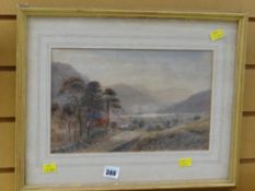 Framed watercolour by E TRICKEY? mountain & lake scene