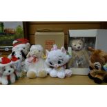 Three modern boxed Steiff teddy bears, two Disney characters etc