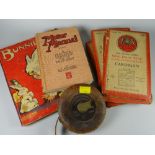 A parcel of items including old ordnance survey maps, tape measure, tin of dominoes