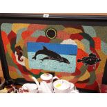 An aboriginal pinhole painting of dolphins etc, signed B H