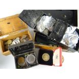 A metal cash box & another box containing a quantity of pre-decimal British coinage & some foreign