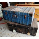 Two vintage metal trunks