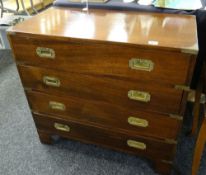 Good reproduction four-drawer campaign chest with brass fittings