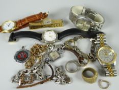 A parcel of ladies & gents modern wristwatches, 9ct gold gents signet ring etc