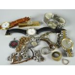 A parcel of ladies & gents modern wristwatches, 9ct gold gents signet ring etc