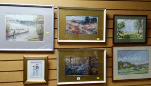 A pair of good watercolours, signed S SHELTON together with two others & a pastel drawing etc