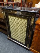 A good antique ebonized & marquetry inlaid pier cabinet with ormolu decorative mounts