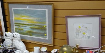 A limited edition print of a pond scene with two figures shooting ducks, signed ALEX PACKHAM & a