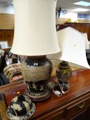 Two Oriental table lamps with shades