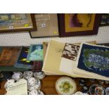 Quantity of mostly unframed artwork and sketches, a SPENCE originals geometric decorated panel, a