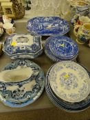 Spode Italian meat platter and four plates, part Victorian dinner service and other blue and white