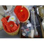 Small box and basket of needlework and haberdashery goods