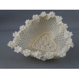 Belleek pottery reticulated basket with floral decoration