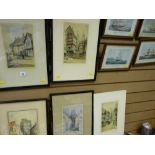 T WAGHORN & F ROBSON five coloured engravings - old city scenes, mostly framed and four prints of