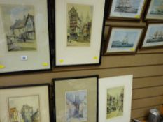 T WAGHORN & F ROBSON five coloured engravings - old city scenes, mostly framed and four prints of