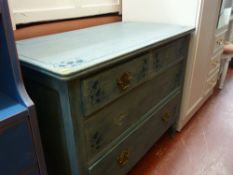 Two over two painted and stencilled chest of drawers