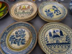Ten tin glazed decorated Continental pottery plates