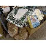 Box of linen and a quantity of scatter cushions