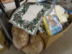 Box of linen and a quantity of scatter cushions