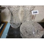 Pair of waisted heavy glass vases and similar glass items