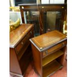 Parcel of three modern dark wood inlaid furniture items - display cabinet, hall table and one