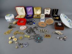 Collection of costume jewellery, a white metal bookmark and two Wedgwood pottery 'Clementine'