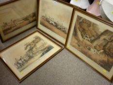 SAMUEL HOWITT four framed antique hunting and horse racing prints, plate nos. 3, 9 and 12, the horse