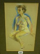 DOYLE pastel - nude sitting female, 35 x 18 cms
