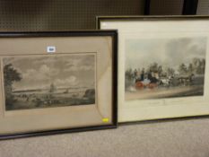 R G REEVE engraving - 'The Taglioni Windsor Coach' and an engraving of Liverpool Harbour