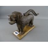 Large Victorian cast iron dog nutcracker on a rectangular wooden base