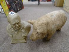 Composition ornamental pig and a bust of Winston Churchill