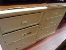 Pair of vintage white painted three drawer chests