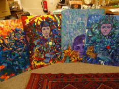 JOHN CHERRINGTON four colourful psychedelic portrait studies, signed and dated 1980s