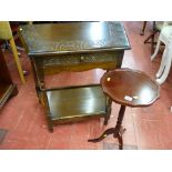 Carved hall table with lower shelf and a small tripod occasional table