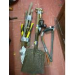 Parcel of long handled garden tools and bow saws