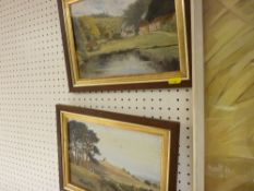 Oils on board, a pair - landscape scenes, unsigned, 19 x 26 cms