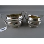 Hallmarked silver milk jug and sugar bowl