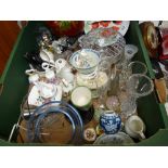 Box of mixed porcelain and other ornamental items, Swarovski glass etc
