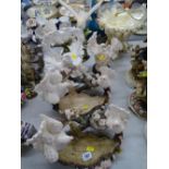 Group of composition ornamental dove figurines etc