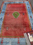 Multi-coloured tassel end carpet 2.25 x 1.60, 100% wool, made in Iran