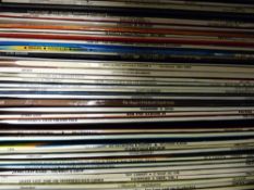 Case of vintage LP records, mostly big band compilation, some classical, names include Glenn Miller,