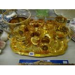 Gilt metal two handled tray and similar decorated lemonade set and other glassware etc