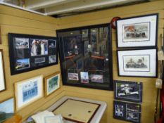 Motor racing memorabilia including a framed Vodafone shirt, signed Jensen Button, framed and mounted