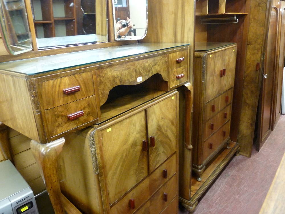 Art Deco period walnut four piece bedroom suite