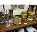 Parcel of white metal and brassware
