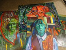 JOHN CHERRINGTON four oils on board - two portrait studies and two Impressionist type including a