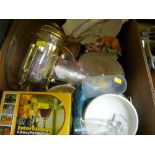 Box of Pyrex ware and mixed household goods
